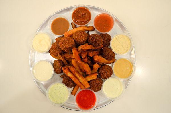 Many dips and sauces to choose from!