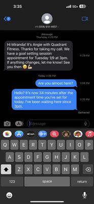 Text thread from appointment setting with Angie (the owner)