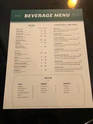 Beverage menu