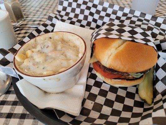 Spicy Jack Cheese and Jalapeños Burger with chowder -$12.45