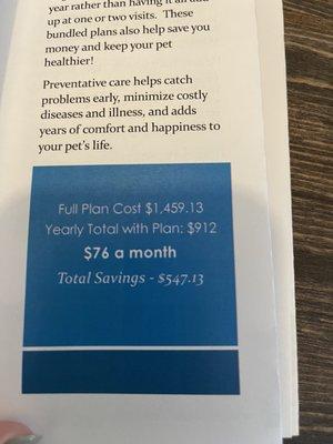 Dental wellness plan cost. $1500 per pet.