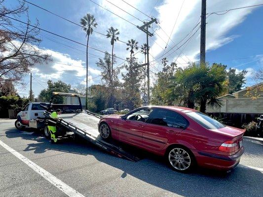 Getting my car up on the flatbed.