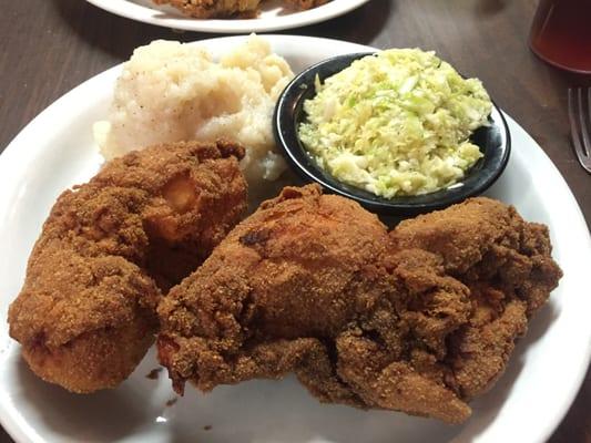 Fried chicken with German potato salad and slaw