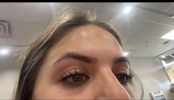 Eyebrow thread and tint before and after