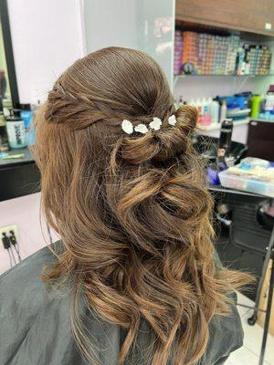 Half-up half-down braided hair