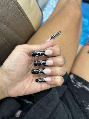 full set french tip fire design