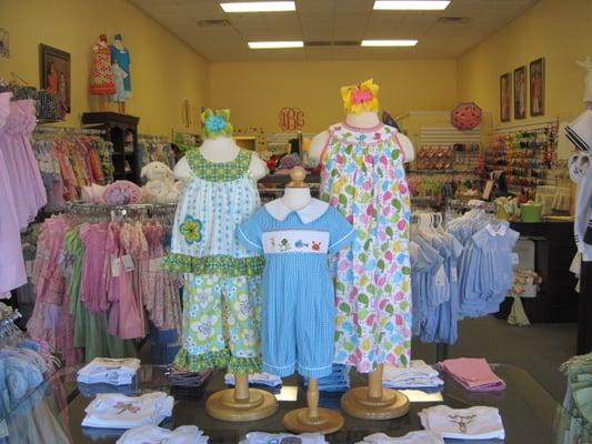 Dressing boys from birth to size 7 and girls from birth to size 16.  Also, check out our great selection of baby gifts!