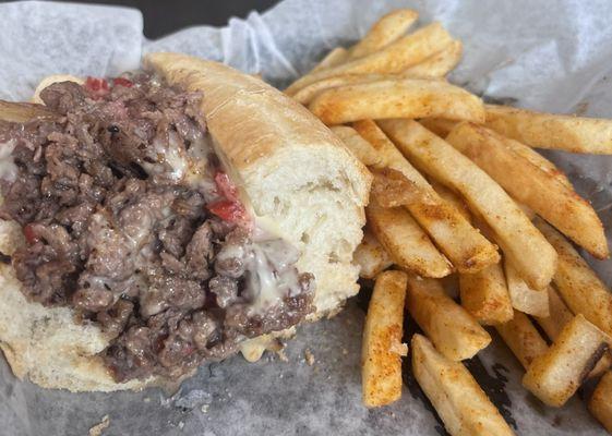 Philly cheesesteak and fries