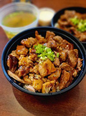 Large Steak and Chicken bowl + Small Steak Bowl with Miso Soup and White Sauce