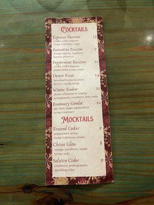 Cocktail menu