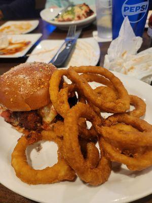 Chicken Parmesan Sandwich with Onion Rings