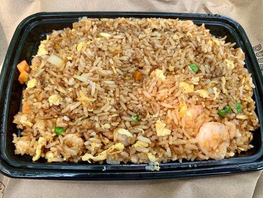 Shrimp Fried Rice, complete with egg, green onions and sprouts.