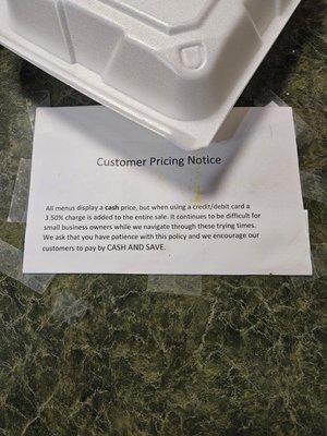 Customer Price Notice -  if using credit card.