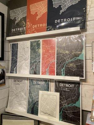 Decorative maps of Detroit neighborhoods