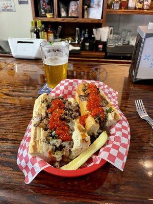 Steak bomb with pepper relish