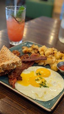 Traditional breakfast with watermelon wake up juice