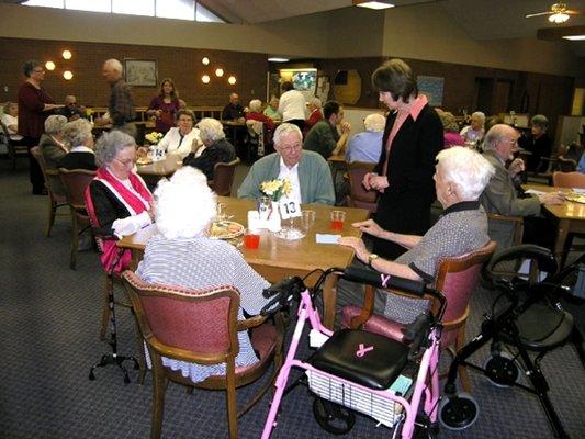 Administrator Diane Hull, who's served Prairie Homestead for over 25 years as only our third administrator, can always be found at dinner.