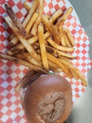 Burger with Cajun fries