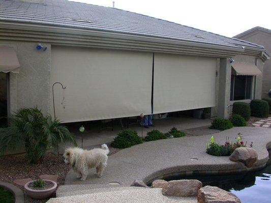 Patio Drop Shades! We can go up to 20' wide on one headrail with just a little separation in the center!