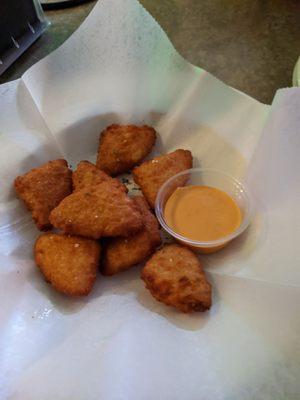 Fried Mac & Cheese bites with a Chipotle style dipping sauce