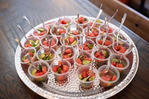 Watermelon and cucumber appetizer for the boat cruise event