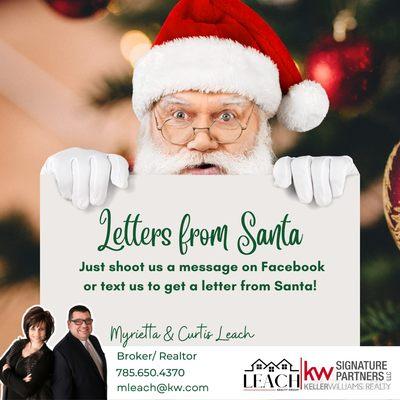 Christmas is approaching and letters from Santa are now ready! To get a letter from Santa Just shoot us a text message