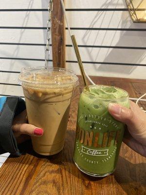 Vietnamese Cold Brew & Iced Matcha Latte with Oat Milk + Honey