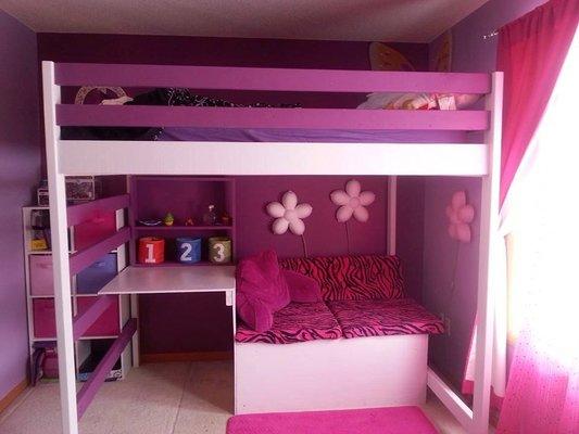 Loft bed with desk and seating