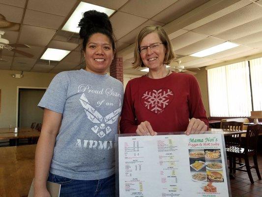 Lots of variety on the menu: huge full page front and back.  Our waitress was a sweetheart.