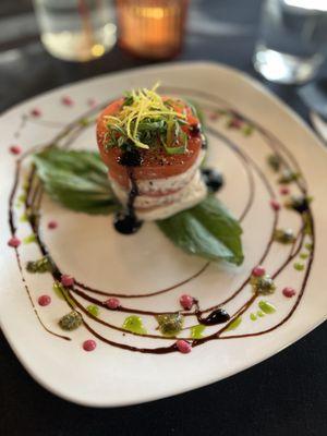 Caprese salad that looked like a party on the plate! It was full of a wonderful mix of tastes on my tongue!