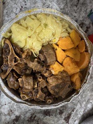 Oxtails, Steamed Cabbages and yams