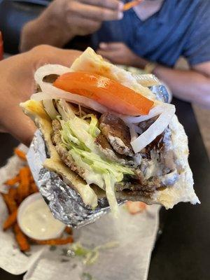 Inside a regular gyro pita