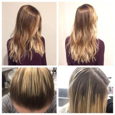 Bottom photos are the result of asking for balayage at a different salon. After some color correction from Salon B I feel beautiful again!