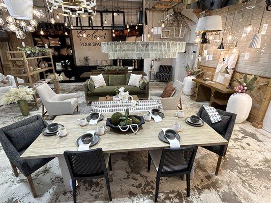 Dining at home is beautiful with this table and banquette!