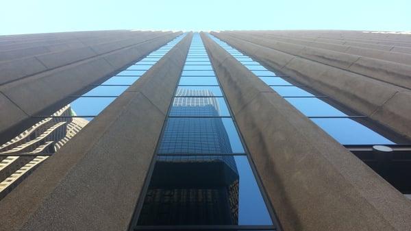 Looking straight up the side of the building.