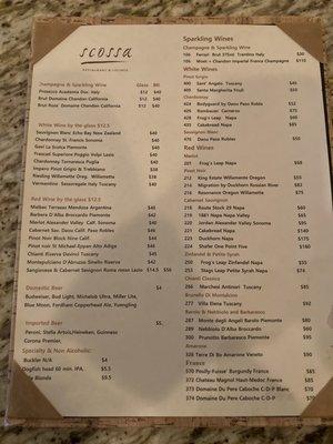 Wine list