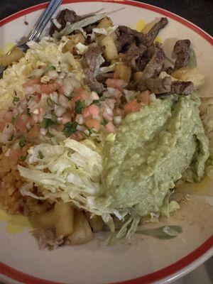 Bowl with steak, add pineapple