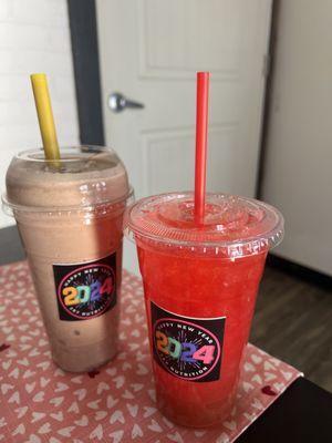 Sexy strawberry tea and ripped Reese's Shake.