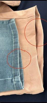 Poor quality of the hem to the Chino shorts vs the identical style of unaltered denim shorts. Very poor craftsmanship.