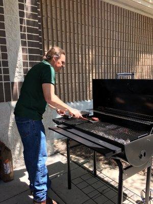 Fresh market is grilling burgers!! Come and have a sample.