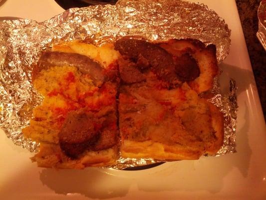 Certainly not appetizing! Notice the burnt sausage on the right side top and the slice of meatball.