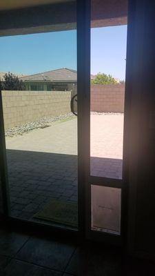 No fingerprints on streaks on the sliding glass door.