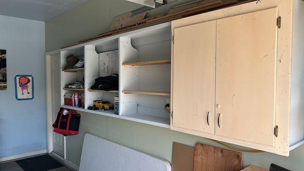 Shelving completed. Also installed an existing cabinet.