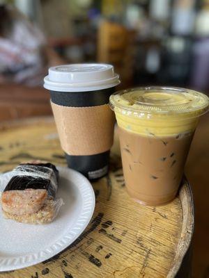 Musubi, Vietnamese coffee, and Iced egg coffee