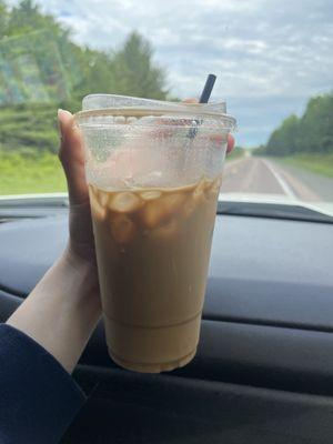 Iced french vanilla latte with oat milk