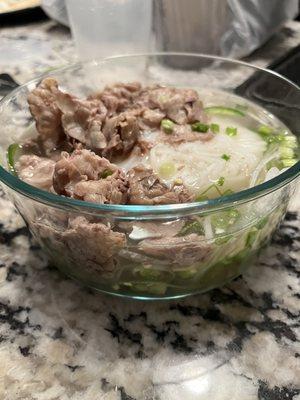 Pho Beef. We ordered this to go, so we poured it into a clear bowl. The Pho Beef is awesome! Flavors are on point!