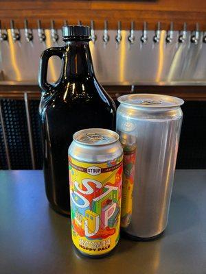 Fill your growlers, a crowler or take home cans from the beer chiller