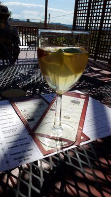 Enjoying a Carmel Apple Sangria on the patio after a tasting