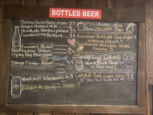 Bottled Beer Menu