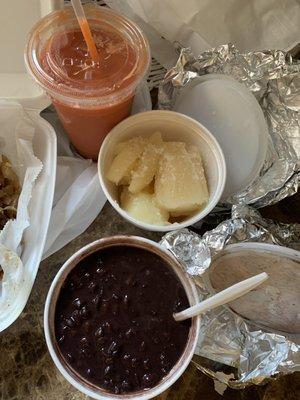 Yuca con Mojo, Frijoles Negros, Mamey Smoothie